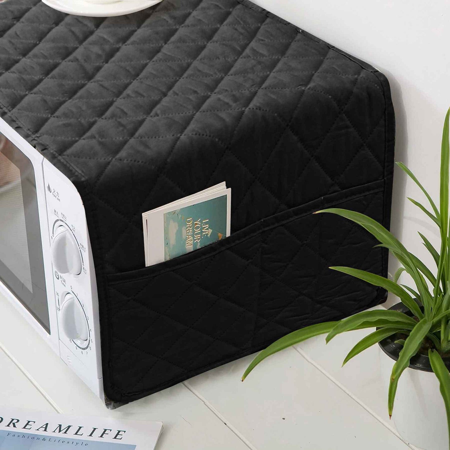 WATER PROOF QUILTED MICROWAVE OVEN COVER - Black