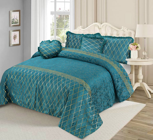 5-Piece Palachi Bedding Set – Elegant Bedsheet with Pillow, Cushion & Heart-Shaped Cover – Daily Use, Soft & Durable