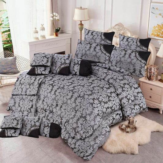 Arizona Plus 14-Piece Bridal Bedding Set – Shanghai Fabric with Fancy Corner & Piping – Filled Razai, Cushions & Pillows