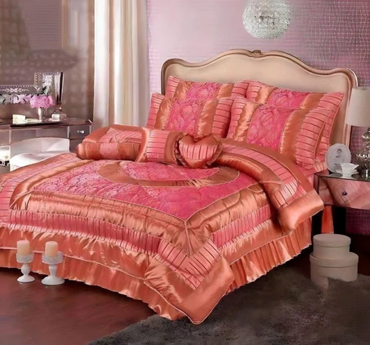 14-Piece Premium Bed Set with Frill & Filled Comforter – Quilted Cushions, Neck Rolls & Floor Cushions – Elegant Design