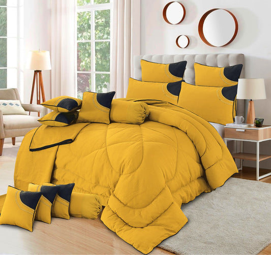 Arizona Plus 14-Piece Bridal Bedding Set – Shanghai Fabric with Fancy Corner & Piping – Filled Razai, Cushions & Pillows
