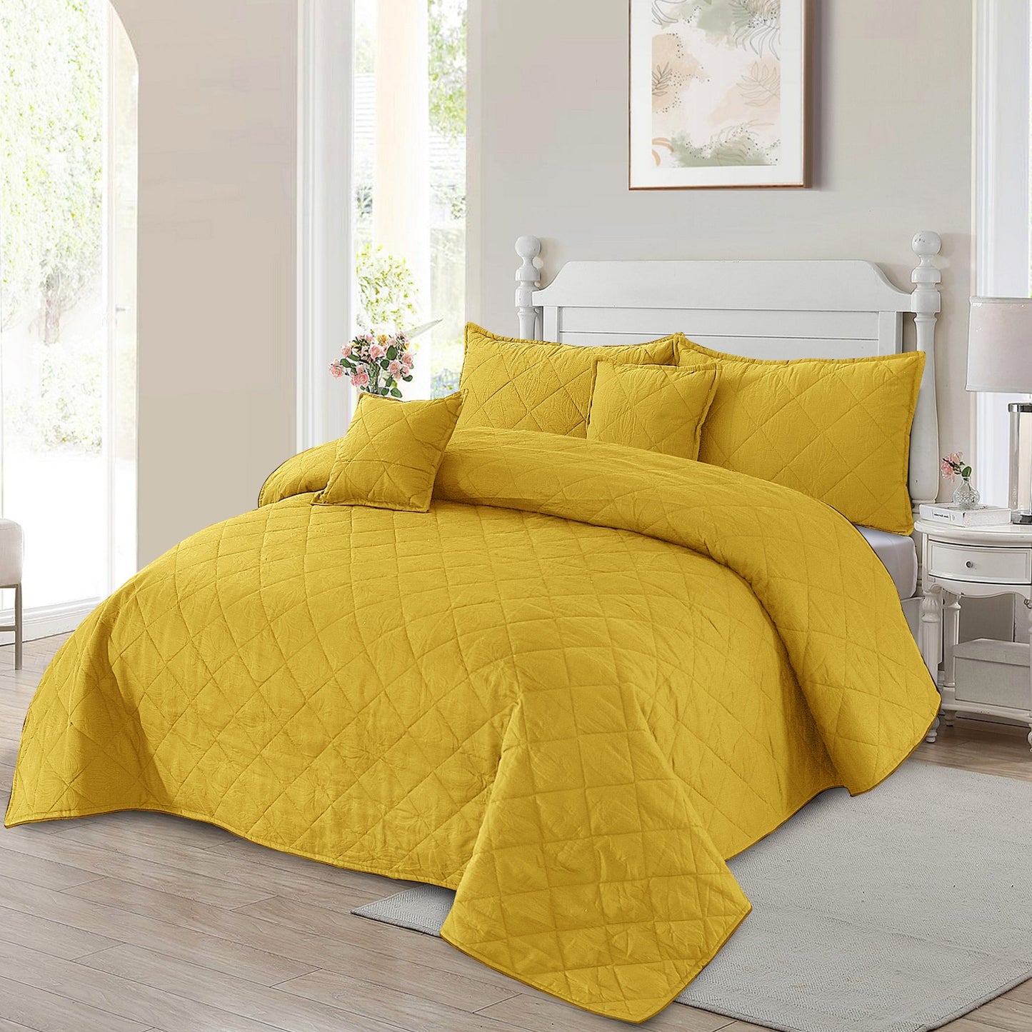 3-Piece Quilted Ultrasonic Embossed Microfiber Bedspread Set – All-Season Comfort with Pillow Covers