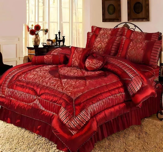 14-Piece Premium Bed Set with Frill & Filled Comforter – Quilted Cushions, Neck Rolls & Floor Cushions – Elegant Design