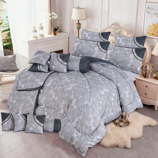 Arizona Plus 14-Piece Bridal Bedding Set – Shanghai Fabric with Fancy Corner & Piping – Filled Razai, Cushions & Pillows