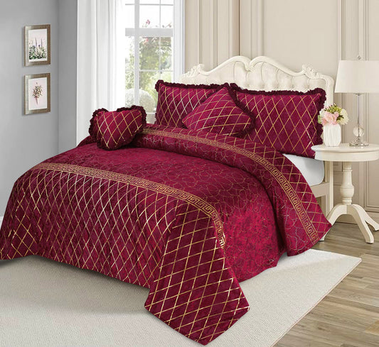 5-Piece Palachi Bedding Set – Elegant Bedsheet with Pillow, Cushion & Heart-Shaped Cover – Daily Use, Soft & Durable