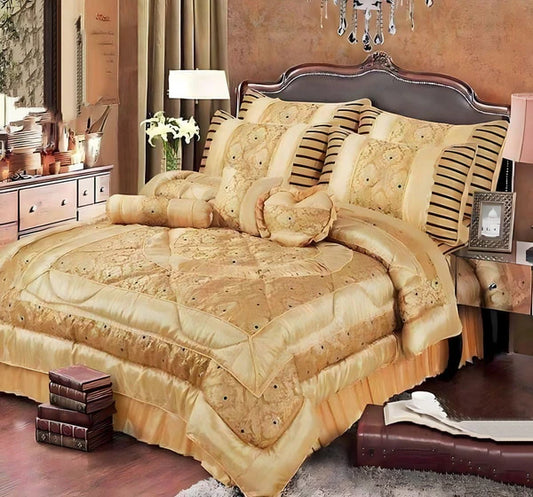 14-Piece Premium Bed Set with Frill & Filled Comforter – Quilted Cushions, Neck Rolls & Floor Cushions – Elegant Design