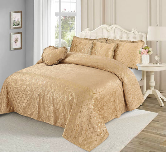5-Piece Palachi Bedding Set – Elegant Bedsheet with Pillow, Cushion & Heart-Shaped Cover – Daily Use, Soft & Durable