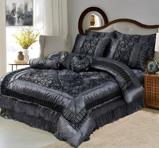14-Piece Premium Bed Set with Frill & Filled Comforter – Quilted Cushions, Neck Rolls & Floor Cushions – Elegant Design