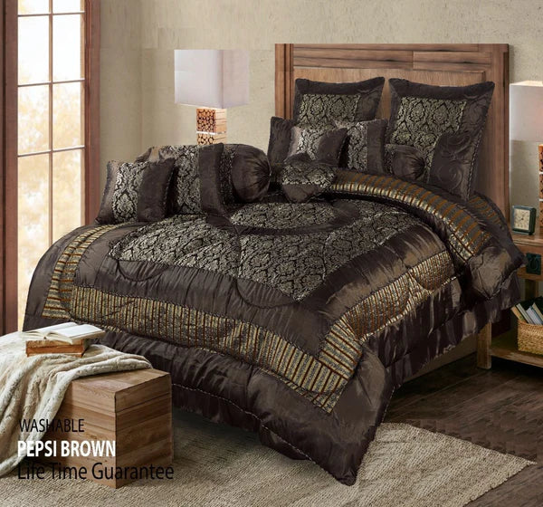 14-Piece Premium Bed Set with Frill & Filled Comforter – Quilted Cushions, Neck Rolls & Floor Cushions – Elegant Design