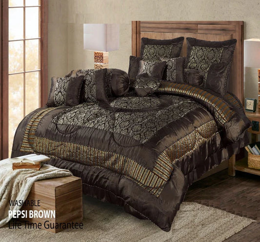 14-Piece Premium Bed Set with Frill & Filled Comforter – Quilted Cushions, Neck Rolls & Floor Cushions – Elegant Design