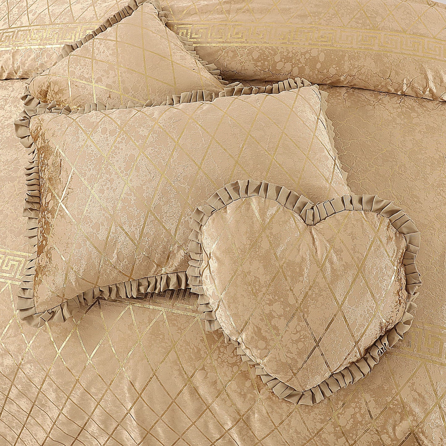 5-Piece Palachi Bedding Set – Elegant Bedsheet with Pillow, Cushion & Heart-Shaped Cover – Daily Use, Soft & Durable