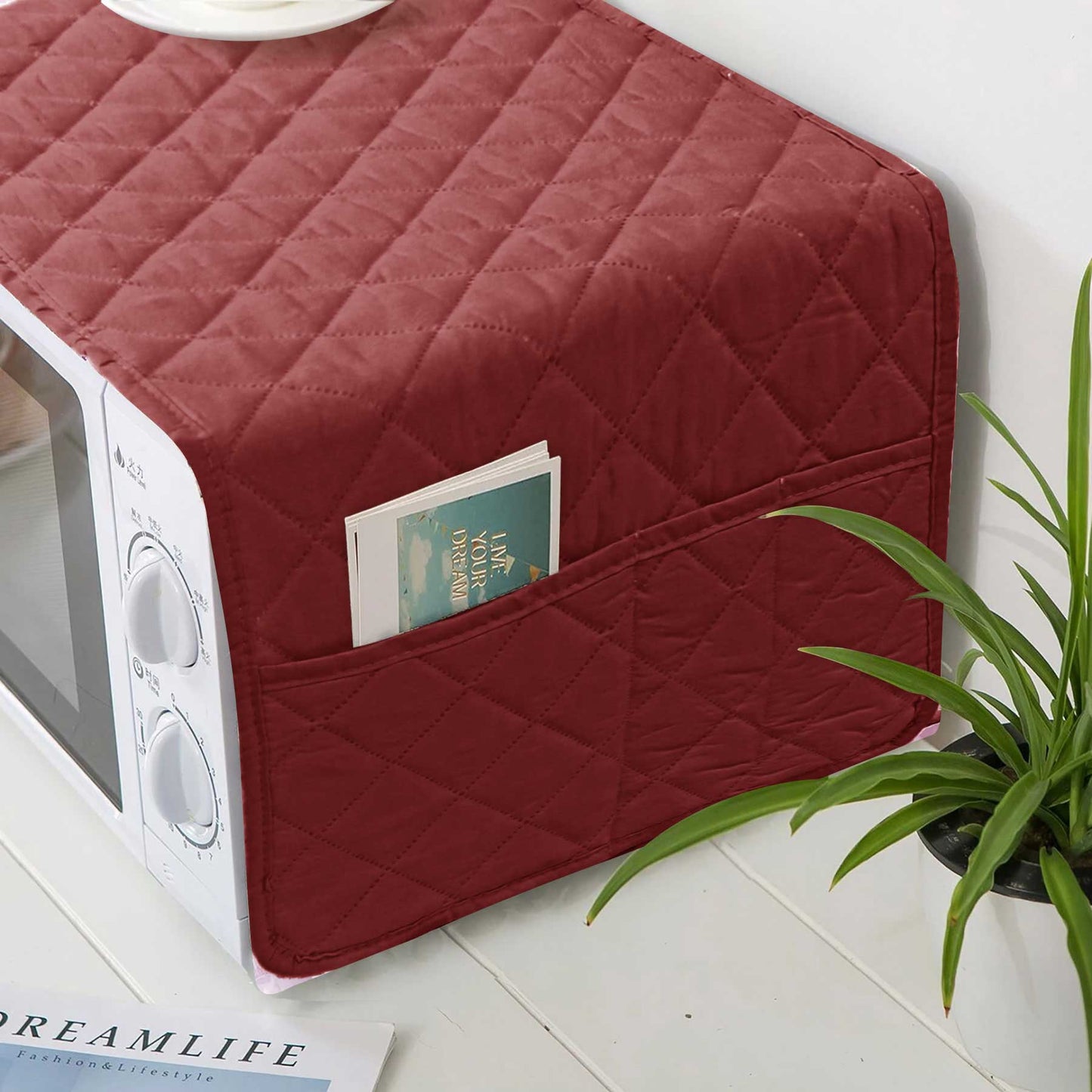 WATER PROOF QUILTED MICROWAVE OVEN COVER - Maroon
