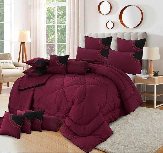 Arizona Plus 14-Piece Bridal Bedding Set – Shanghai Fabric with Fancy Corner & Piping – Filled Razai, Cushions & Pillows