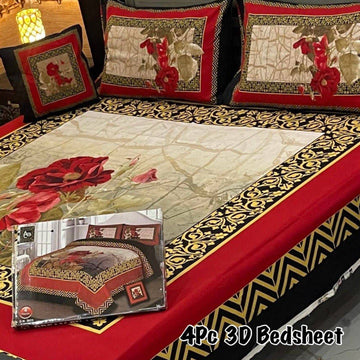 4Pc 3D Panel Bedsheet High Quality Soft cotton Bed sheet in Top famous Colors