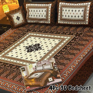 4Pc 3D Panel Bedsheet High Quality Soft cotton Bed sheet in Top famous Colors