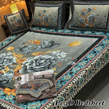 4Pc 3D Panel Bedsheet High Quality Soft cotton Bed sheet in Top famous Colors