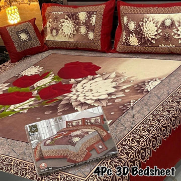 4Pc 3D Panel Bedsheet High Quality Soft cotton Bed sheet in Top famous Colors