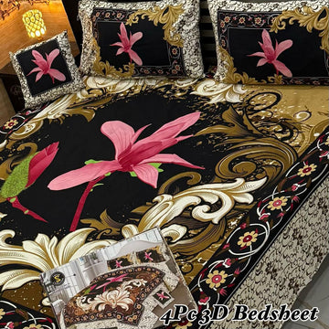 4Pc 3D Panel Bedsheet High Quality Soft cotton Bed sheet in Top famous Colors