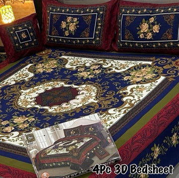 4Pc 3D Panel Bedsheet High Quality Soft cotton Bed sheet in Top famous Colors
