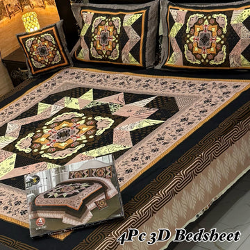 4Pc 3D Panel Bedsheet High Quality Soft cotton Bed sheet in Top famous Colors