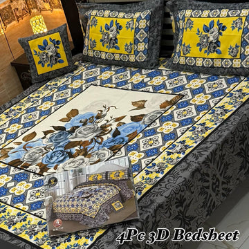 4Pc 3D Panel Bedsheet High Quality Soft cotton Bed sheet in Top famous Colors