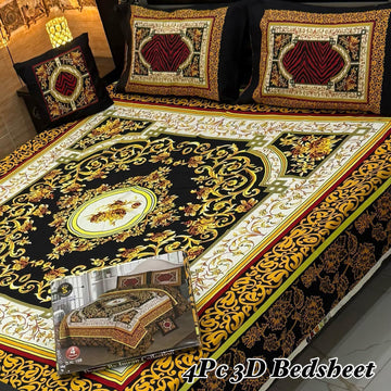 4Pc 3D Panel Bedsheet High Quality Soft cotton Bed sheet in Top famous Colors