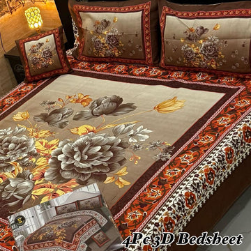 4Pc 3D Panel Bedsheet High Quality Soft cotton Bed sheet in Top famous Colors