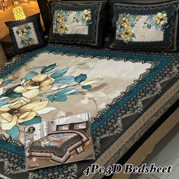 4Pc 3D Panel Bedsheet High Quality Soft cotton Bed sheet in Top famous Colors