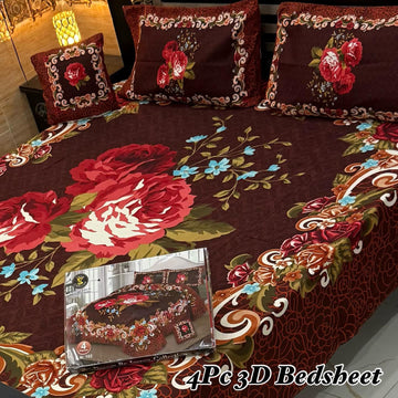 4Pc 3D Panel Bedsheet High Quality Soft cotton Bed sheet in Top famous Colors