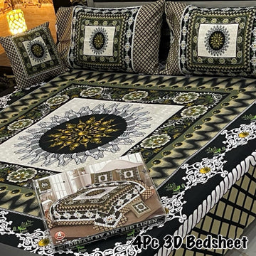 4Pc 3D Panel Bedsheet High Quality Soft cotton Bed sheet in Top famous Colors